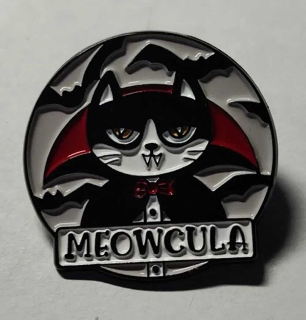 Cute Cat Meowcula Dracula Pin Kitty Lapel Hat Brooch